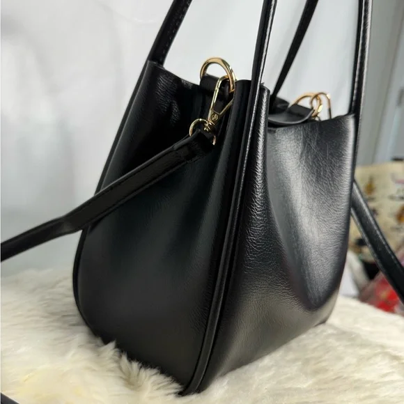 Black Faux Leather Handbag with Gold Hardware- Like New! - Picture 8 of 12